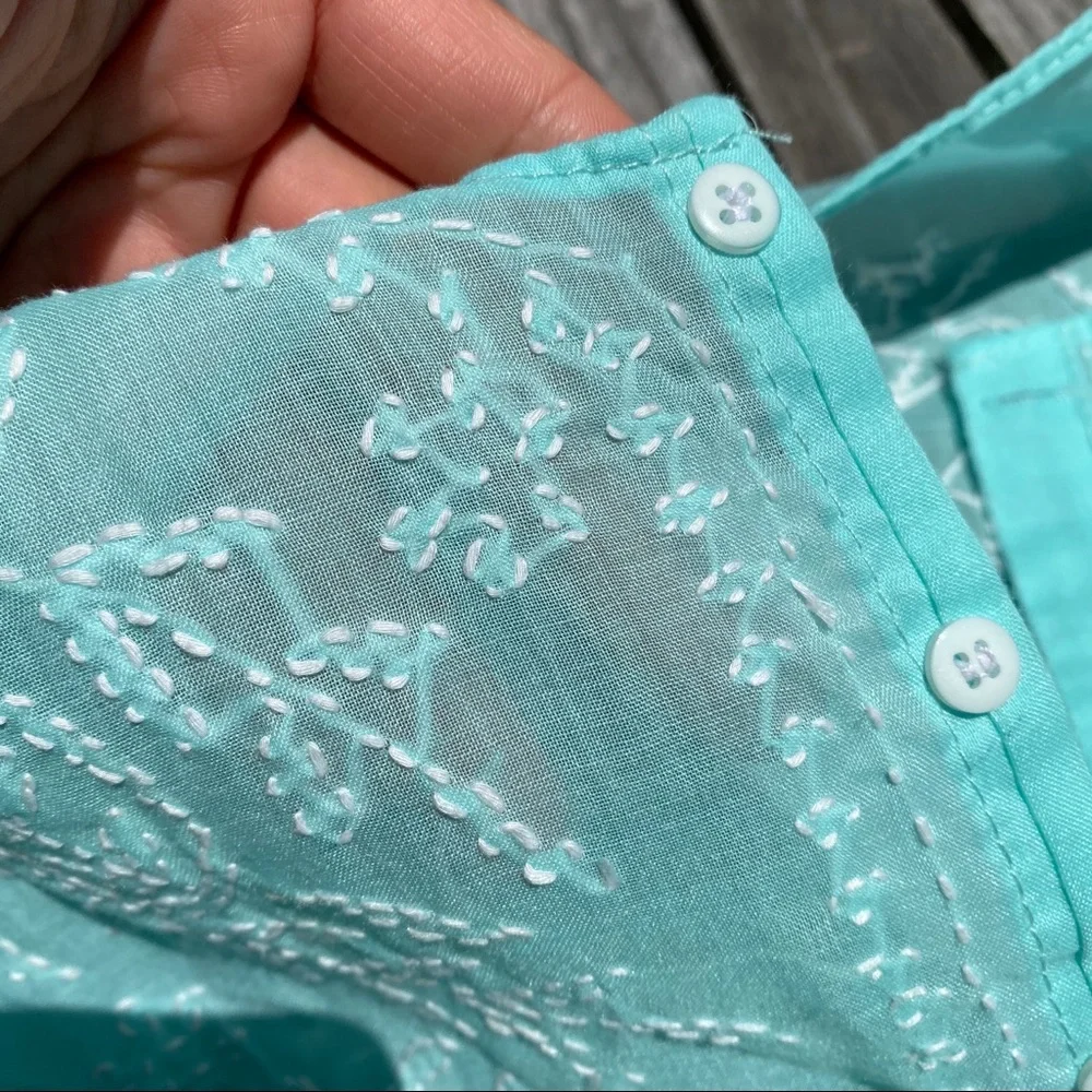 🐚 AQUA BLUE WHITE EMBROIDERED BEACH COVERUP! - Picture 8 of 13